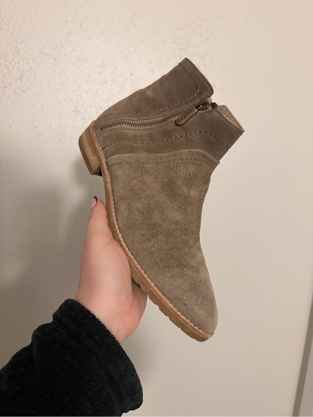 Waterproof Taupe Suede Ankle Booties with double Side Zip
